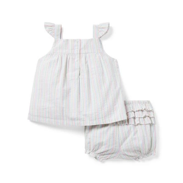 Baby Striped Seersucker Matching Set White Stripe 2 Baby Striped Seersucker Matching Set White Stripe - Image 2