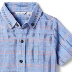 The Plaid Linen-Cotton Shirt Midday Plaid -Fashionable Kids Shop 100045618 alt1 JJ