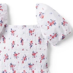 Floral Smocked Bubble Sleeve Top White Floral -Fashionable Kids Shop 100045885 alt1 JJ
