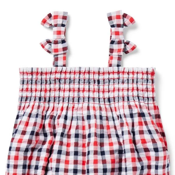 The Gingham Smocked Baby Romper Tomato Gingham 3 The Gingham Smocked Baby Romper Tomato Gingham - Image 3