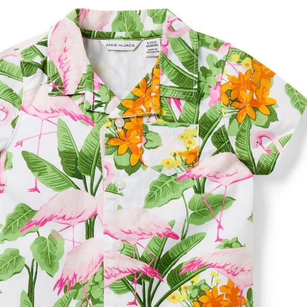 The Cabana Baby Romper White Tropical Flamingo 3 The Cabana Baby Romper White Tropical Flamingo - Image 3