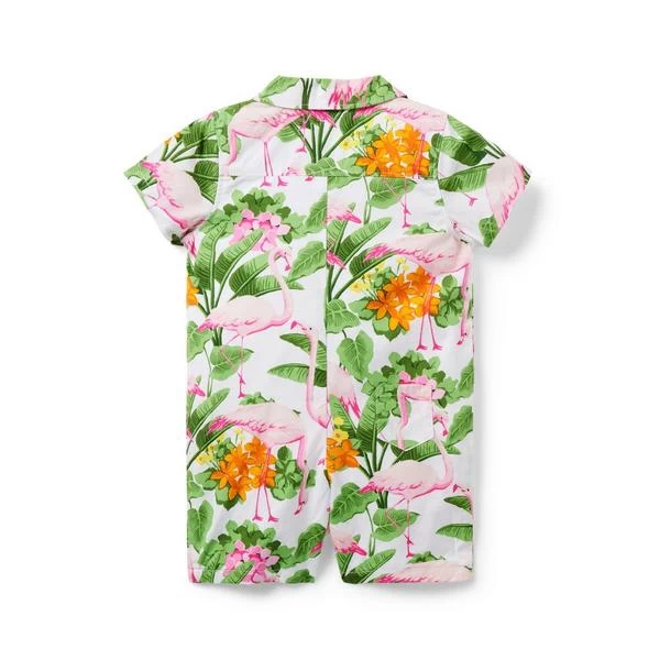 The Cabana Baby Romper White Tropical Flamingo 2 The Cabana Baby Romper White Tropical Flamingo - Image 2