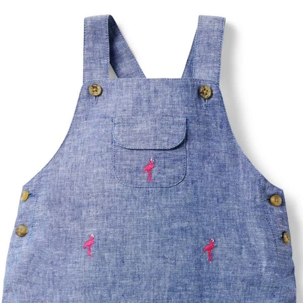 Baby Embroidered Flamingo Overall Cadet Blue Flamingo 3 Baby Embroidered Flamingo Overall Cadet Blue Flamingo - Image 3