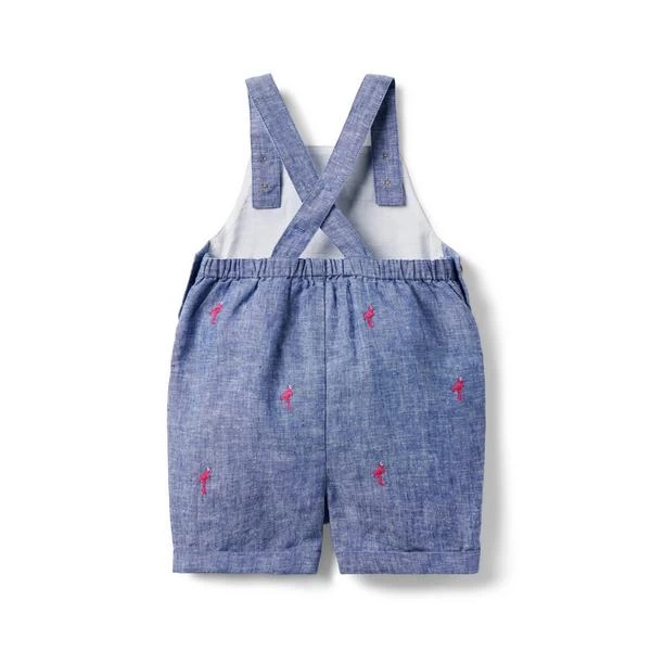 Baby Embroidered Flamingo Overall Cadet Blue Flamingo 2 Baby Embroidered Flamingo Overall Cadet Blue Flamingo - Image 2