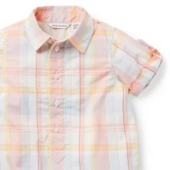 Baby Madras Plaid Romper Coral Almond Plaid 7 Baby Madras Plaid Romper Coral Almond Plaid -Fashionable Kids Shop 100046340 alt2 JJ