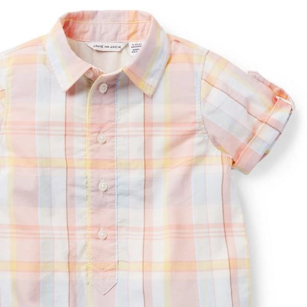 Baby Madras Plaid Romper Coral Almond Plaid 4 Baby Madras Plaid Romper Coral Almond Plaid - Image 4