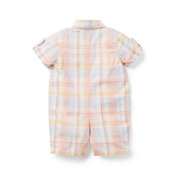 Baby Madras Plaid Romper Coral Almond Plaid 2 Baby Madras Plaid Romper Coral Almond Plaid - Image 2