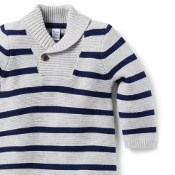 Baby Striped Shawl Collar One-Piece Classic Grey Heather Stripe -Fashionable Kids Shop 100046381 alt1 JJ