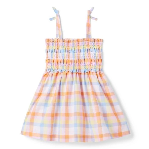 The Sienna Smocked Sundress Apricot Plaid 2 The Sienna Smocked Sundress Apricot Plaid - Image 2