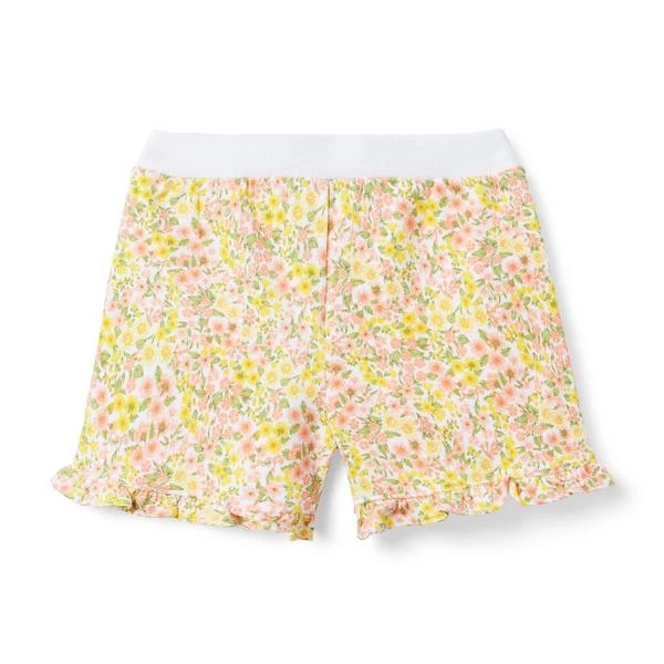 Floral Ruffle Hem French Terry Short Peach Amber Floral 2 Floral Ruffle Hem French Terry Short Peach Amber Floral - Image 2