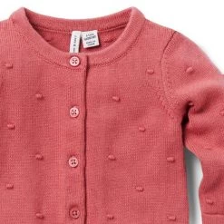 Baby Textured Dot Cardigan Mauvewood -Fashionable Kids Shop 100046965 alt2 JJ