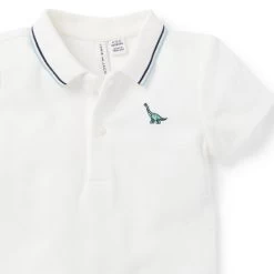 Baby Dinosaur Pique Polo Bodysuit Jet Ivory -Fashionable Kids Shop 100046969 alt1 JJ