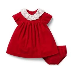 Baby Velvet Collared Dress Holiday Red -Fashionable Kids Shop 100046996 alt1 JJ