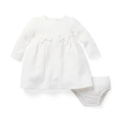 Baby Quilted Bow Dress Jet Ivory -Fashionable Kids Shop 100047032 alt1 JJ