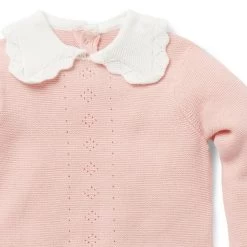 Baby Pointelle Collared Sweater Peachskin -Fashionable Kids Shop 100047035 alt2 JJ