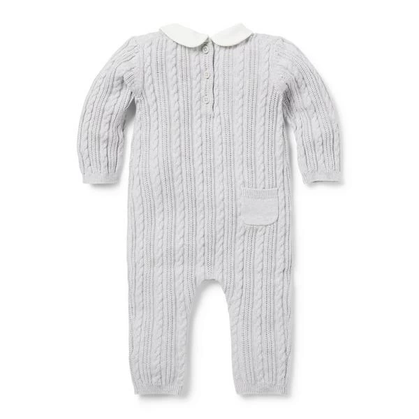 Baby Cable Knit Collared One-Piece Earl Grey Heather 2 Baby Cable Knit Collared One-Piece Earl Grey Heather - Image 2