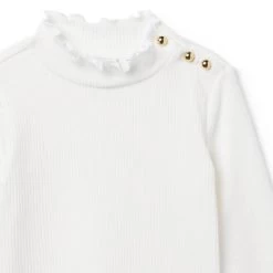 Ribbed Ruffle Trim Turtleneck Jet Ivory -Fashionable Kids Shop 100047281 alt2 JJ