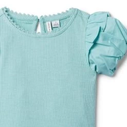The Ribbed Puff Sleeve Top Aquifer -Fashionable Kids Shop 100047380 alt1 JJ