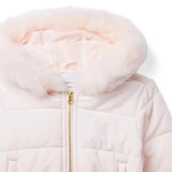 Velvet Hooded Puffer Jacket Dollface Pink -Fashionable Kids Shop 100047397 alt1 JJ
