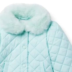 Faux Fur Collar Quilted Puffer Jacket Aqua -Fashionable Kids Shop 100047398 alt2 JJ