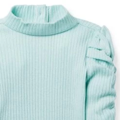 Ribbed Puff Sleeve Top Aqua -Fashionable Kids Shop 100047400 alt2 JJ