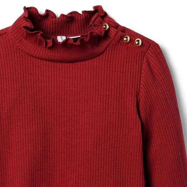 Ribbed Ruffle Trim Turtleneck Red Pear 4 Ribbed Ruffle Trim Turtleneck Red Pear - Image 4