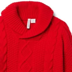 Cable Knit Shawl Collar Sweater Bradbury Red -Fashionable Kids Shop 100047499 alt2 JJ