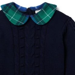 Cable Knit Tartan Collar Sweater Dark Marine 7 Cable Knit Tartan Collar Sweater Dark Marine -Fashionable Kids Shop 100047525 alt2 JJ