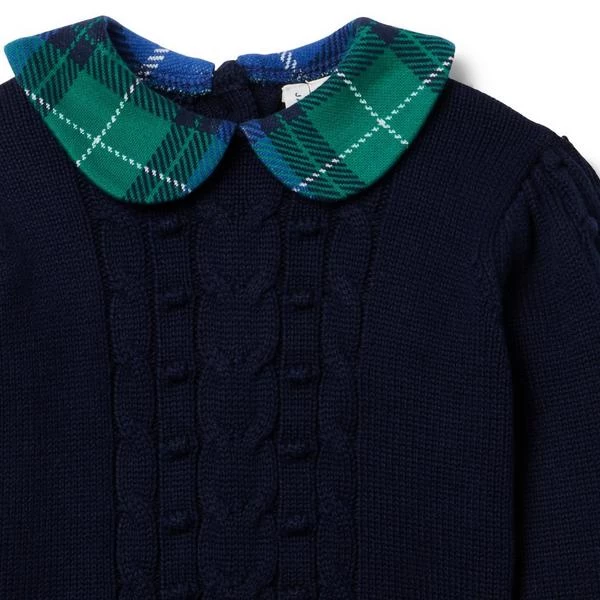 Cable Knit Tartan Collar Sweater Dark Marine 4 Cable Knit Tartan Collar Sweater Dark Marine - Image 4