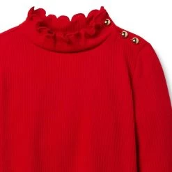 Ribbed Ruffle Trim Turtleneck Holiday Red -Fashionable Kids Shop 100047554 alt2 JJ