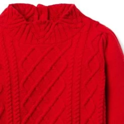 Cable Knit Puff Sleeve Sweater Holiday Red -Fashionable Kids Shop 100047561 alt2 JJ
