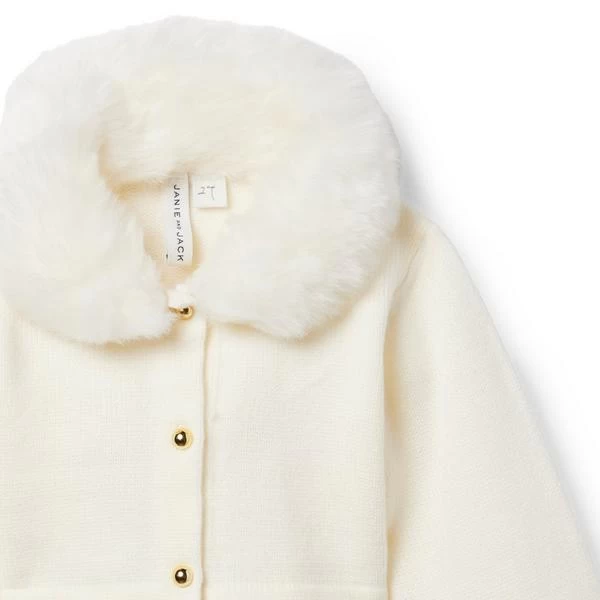 Faux Fur Collar Cropped Cardigan Ivory 3 Faux Fur Collar Cropped Cardigan Ivory - Image 3