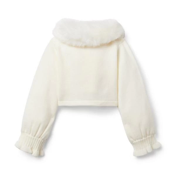 Faux Fur Collar Cropped Cardigan Ivory 2 Faux Fur Collar Cropped Cardigan Ivory - Image 2