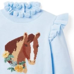 Horse Ruffle Sweater Blue Feather 5 Horse Ruffle Sweater Blue Feather -Fashionable Kids Shop 100047584 alt1 JJ