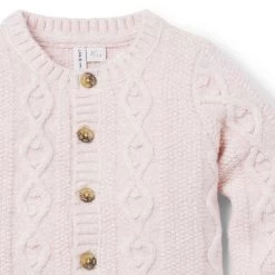 The Cozy Cable Knit Baby Cardigan Muted Pink Heather -Fashionable Kids Shop 100047773 alt2 JJ