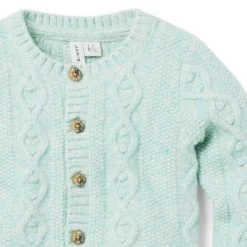 The Cozy Cable Knit Baby Cardigan Pastel Green Heather -Fashionable Kids Shop 100047775 alt2 JJ