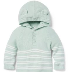 Baby Striped Bear Ear Hooded One-Piece Pale Aqua Stripe -Fashionable Kids Shop 100047780 alt2 JJ