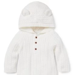 The Cable Knit Bear Ear Baby One Piece Jet Ivory -Fashionable Kids Shop 100047781 alt2 JJ