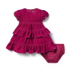 Baby Tiered Velvet Dress Burgundy -Fashionable Kids Shop 100047802 alt1 JJ