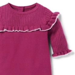 Baby Pointelle Ruffle One-Piece Burgundy -Fashionable Kids Shop 100047803 alt2 JJ