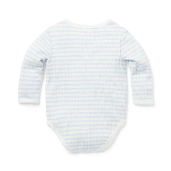 Baby Ribbed Striped Wrap Bodysuit Peek-A-Blue Stripe 2 Baby Ribbed Striped Wrap Bodysuit Peek-A-Blue Stripe - Image 2