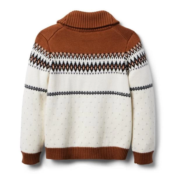 Bear Fair Isle Shawl Collar Sweater Antique White Fair Isle 2 Bear Fair Isle Shawl Collar Sweater Antique White Fair Isle - Image 2