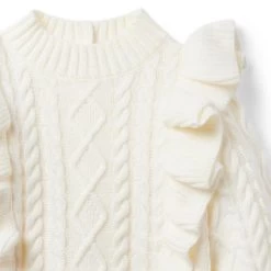 Ruffle Cable Knit Sweater Ivory -Fashionable Kids Shop 100047915 alt2 JJ