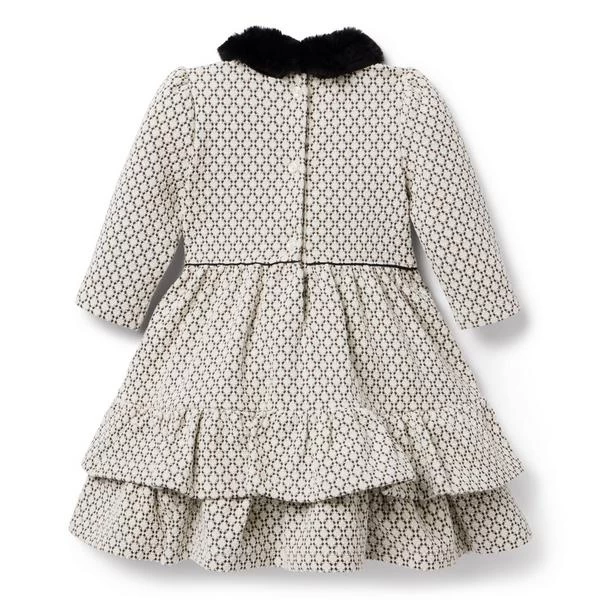 Geo Faux Fur Collared Dress White Geo 2 Geo Faux Fur Collared Dress White Geo - Image 2