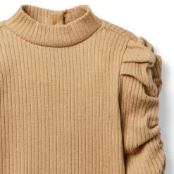 Ribbed Puff Sleeve Top Tan -Fashionable Kids Shop 100047966 alt2 JJ