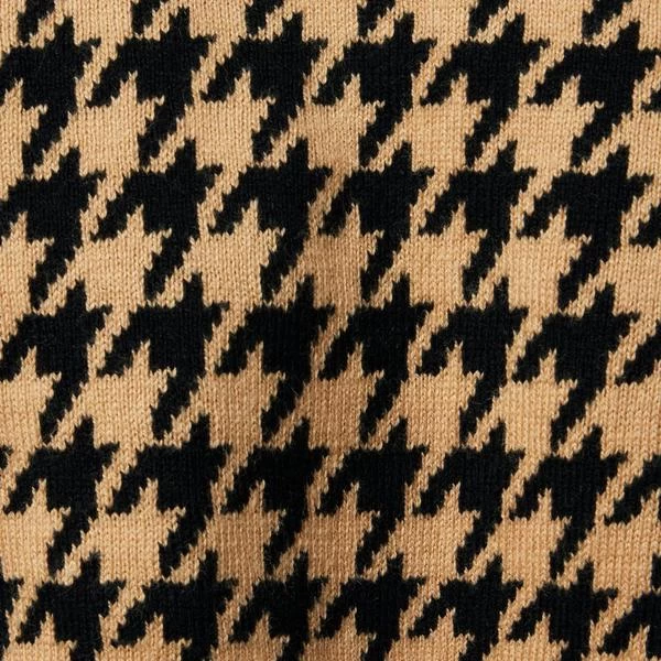 Houndstooth Cropped Sweater Tan Houndstooth 3 Houndstooth Cropped Sweater Tan Houndstooth - Image 3