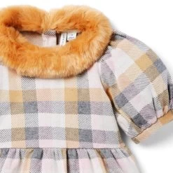 Tartan Faux Fur Collared Dress Camel Tartan -Fashionable Kids Shop 100048059 alt2 JJ