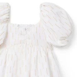 Metallic Clip Stripe Bubble Sleeve Dress Cream And Sugar Stripe 7 Metallic Clip Stripe Bubble Sleeve Dress Cream And Sugar Stripe -Fashionable Kids Shop 100048169 alt2 JJ
