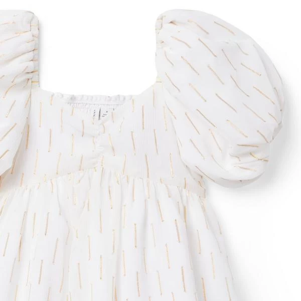 Metallic Clip Stripe Bubble Sleeve Dress Cream And Sugar Stripe 4 Metallic Clip Stripe Bubble Sleeve Dress Cream And Sugar Stripe - Image 4