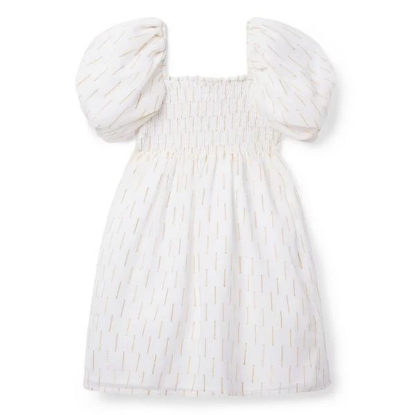 Metallic Clip Stripe Bubble Sleeve Dress Cream And Sugar Stripe 2 Metallic Clip Stripe Bubble Sleeve Dress Cream And Sugar Stripe - Image 2